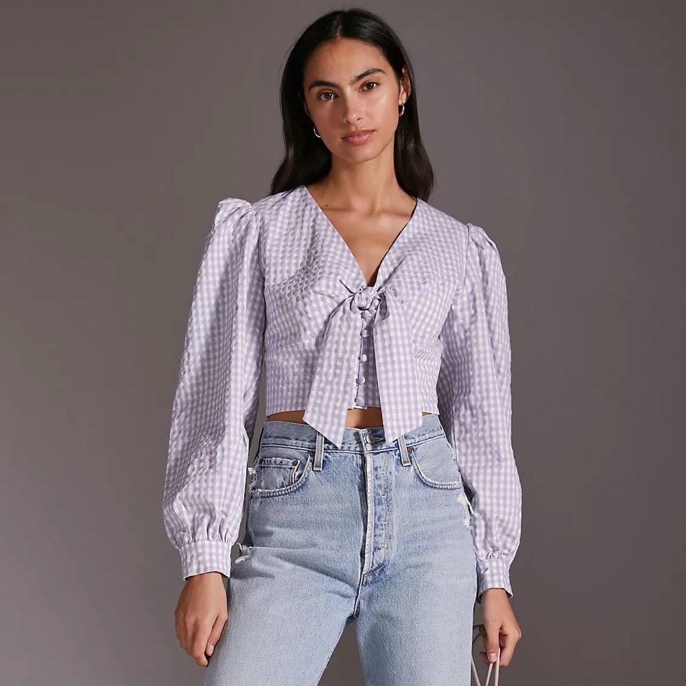 Anthropologie Maeve Cropped Gingham Blouse